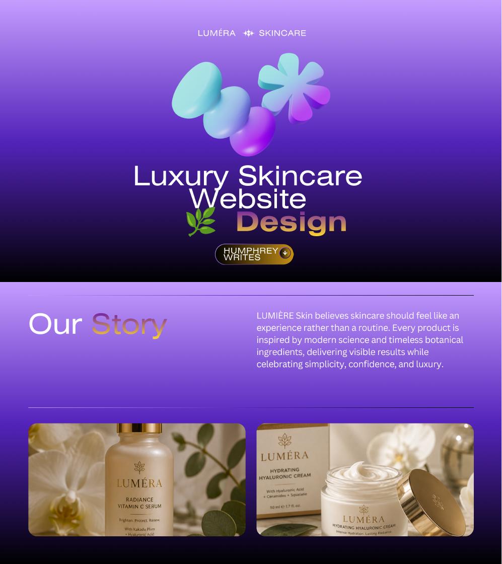 Cover of Lume'ra luxury skincare website concept PDF