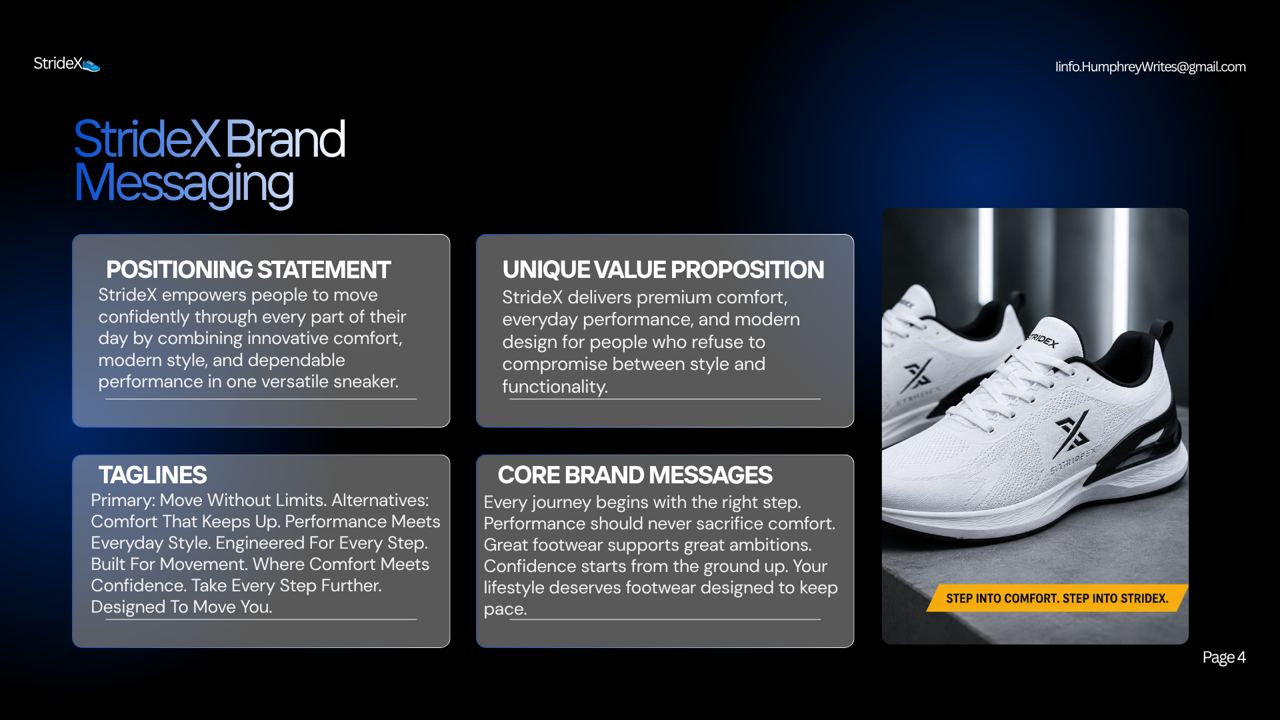 StrideX brand messaging document cover